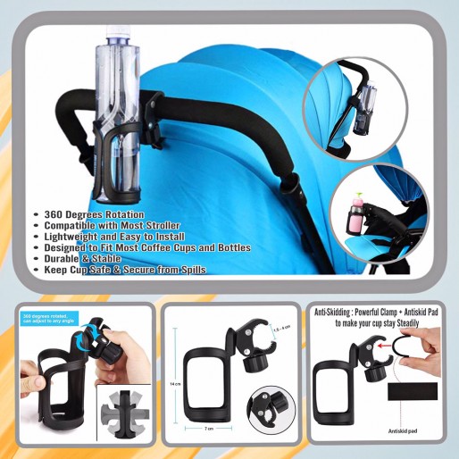 Universal 360 Degrees Rotation Antislip Cup Drink Holder for Baby Stroller/Pushchair, Bicycle, Wheelchair, Motorcycle